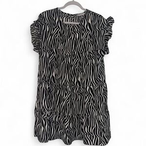 Zebra Print Ruffle Sleeve Tiered Dress Women’s Medium by Solution